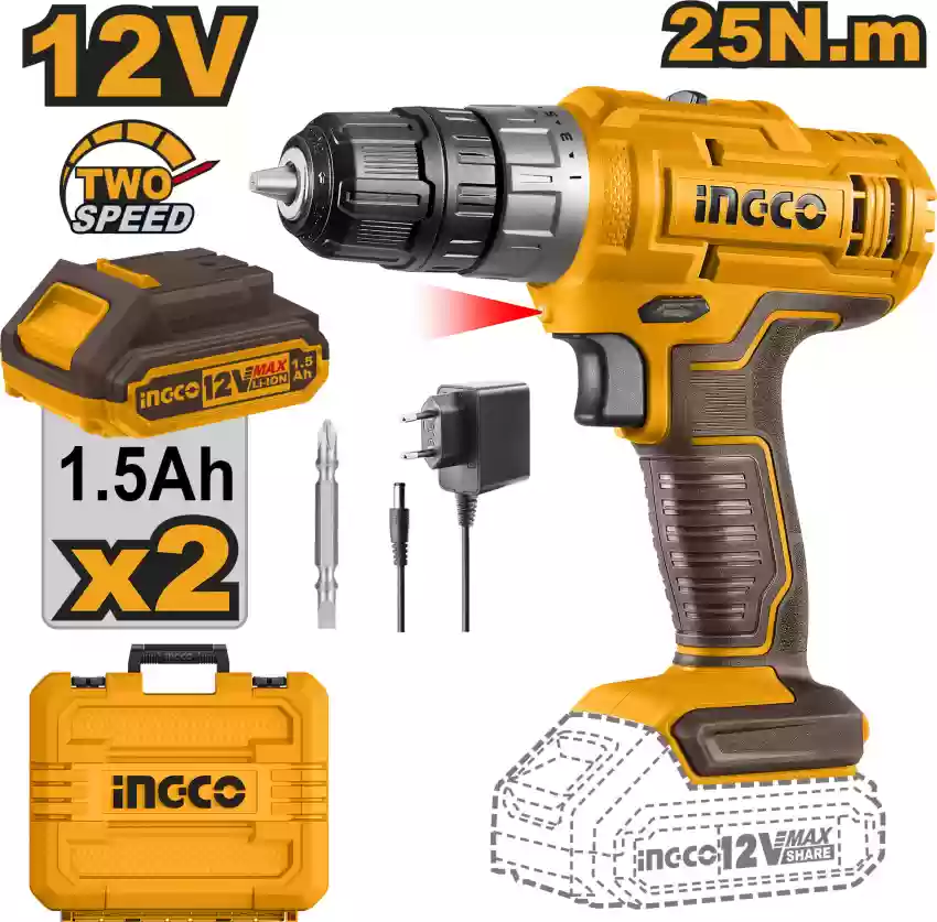 CORDLESS IMPACT DRILL 12V INGCO (CIDLI1228)
