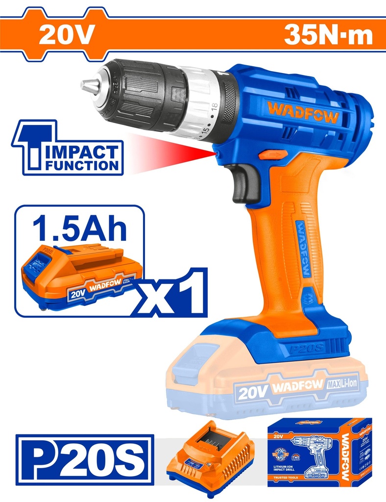 CORDLESS IMPACT DRILL 20V WADFOW (WCDP521)