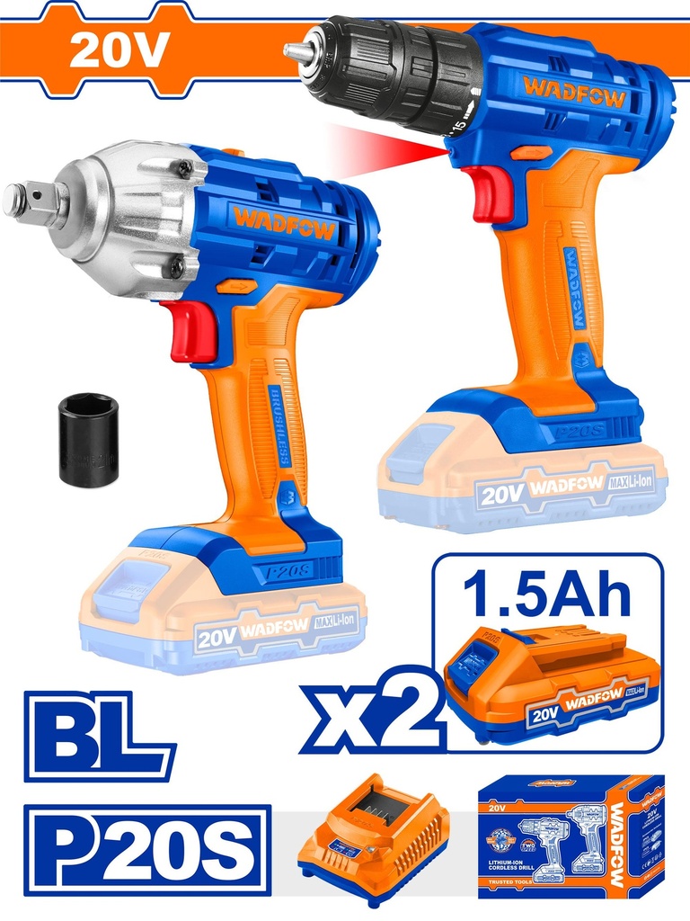 CORDLESS IMPACT WRENCH & DRILL SET WADFOW (WCK2017)