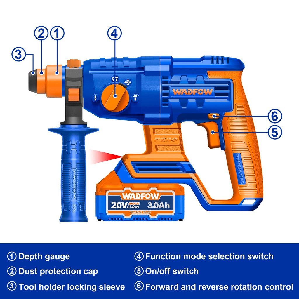 CORDLESS ROTARY HAMMER 22MM WADFOW (WLM1522)