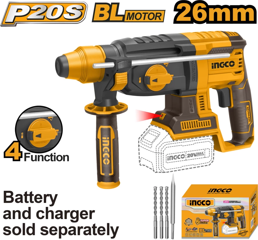 CORDLESS ROTARY HAMMER 26MM INGCO (CRHLI20228)