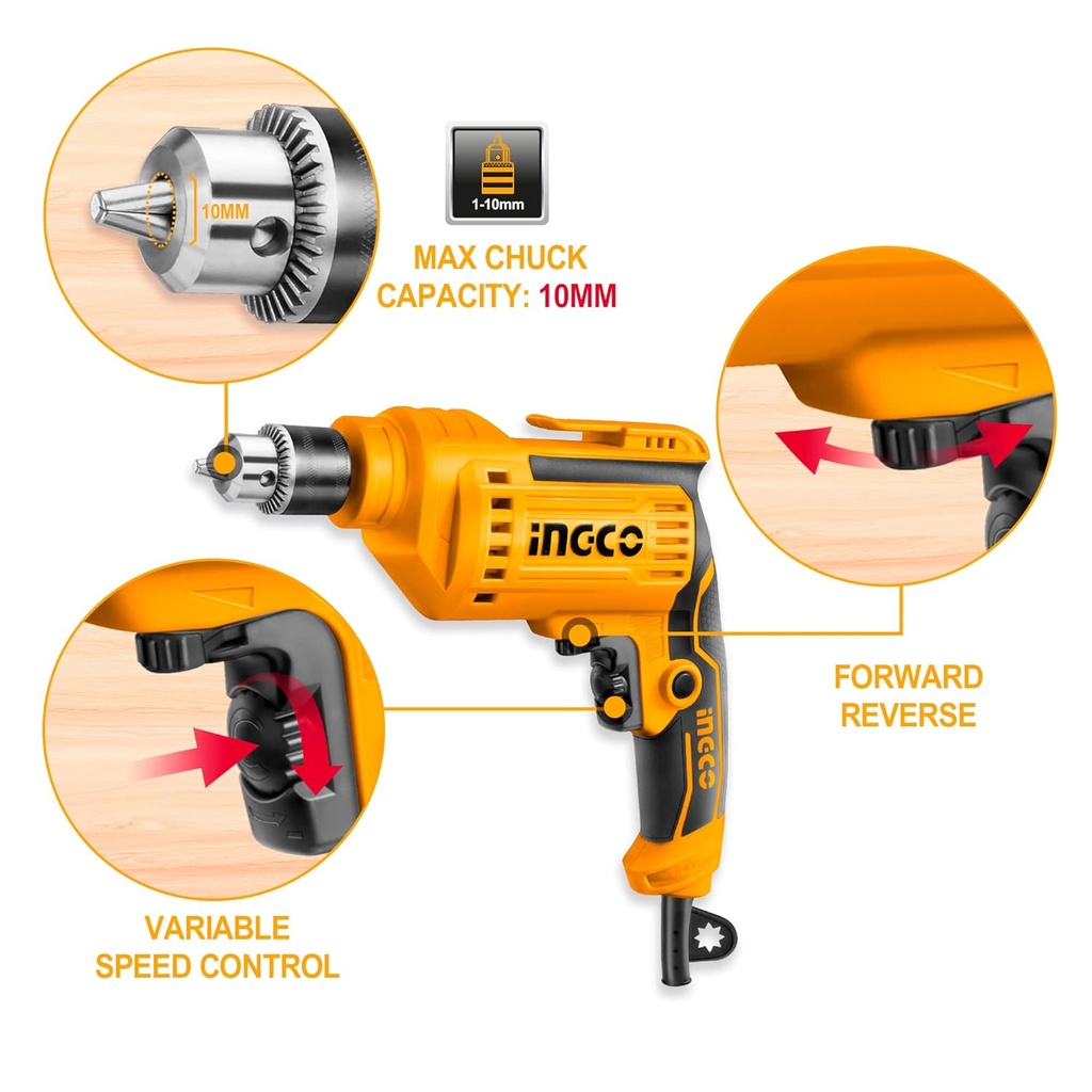ELECTRIC DRILL 500W 10MM INGCO (ED500282)