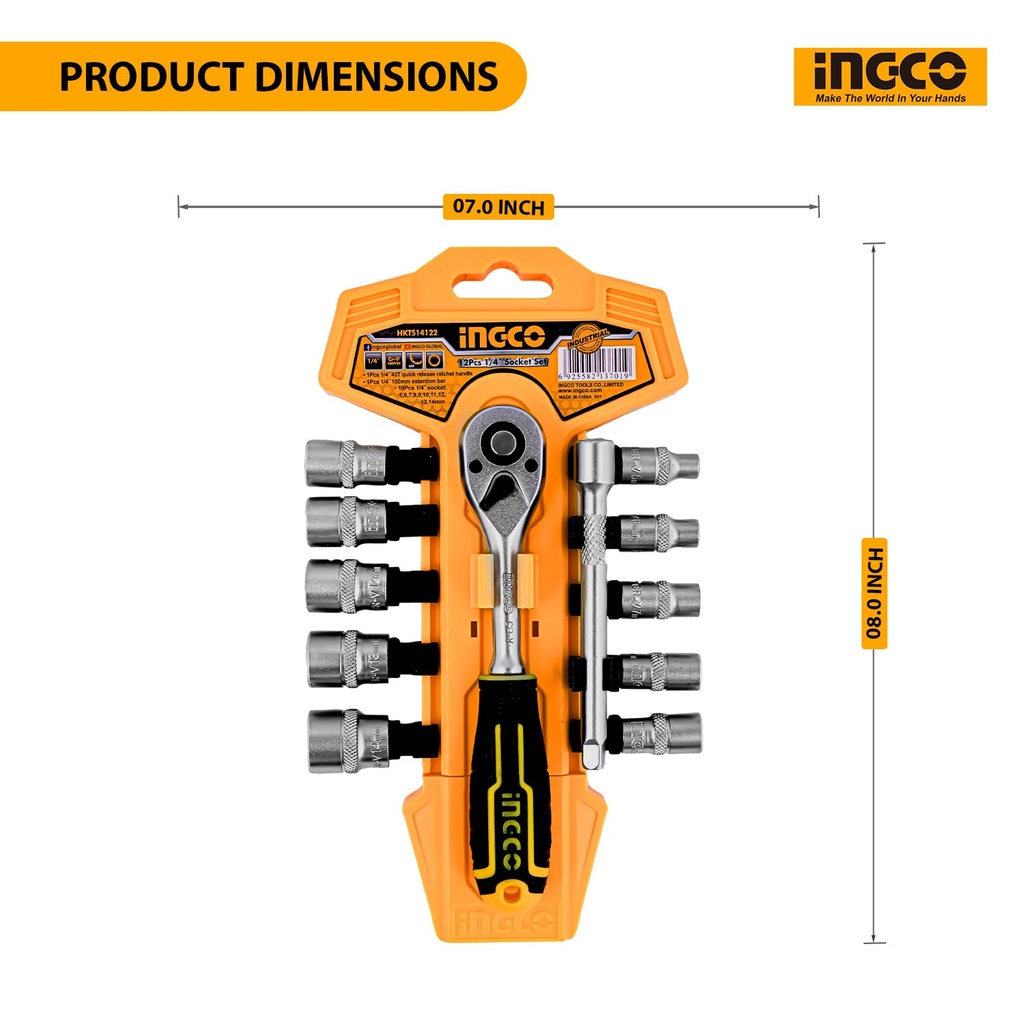 12 PCS 1/4 SOCKET SET INGCO (HKTS14122)