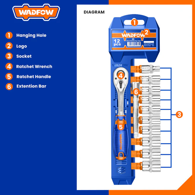 12 PCS 1/4 SOCKET SET WADFOW (WST4212)