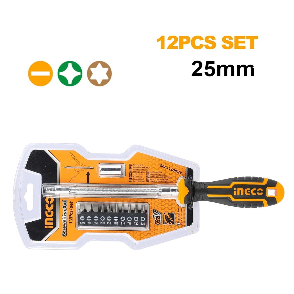 12 PCS FLEXIBLE  SCREWDRIVER INGCO (AKSDFL1208)