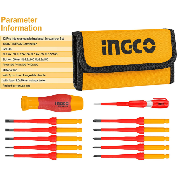 12 PCS INSULATED SCREWDRIVER SET INGCO (HKISD1201)
