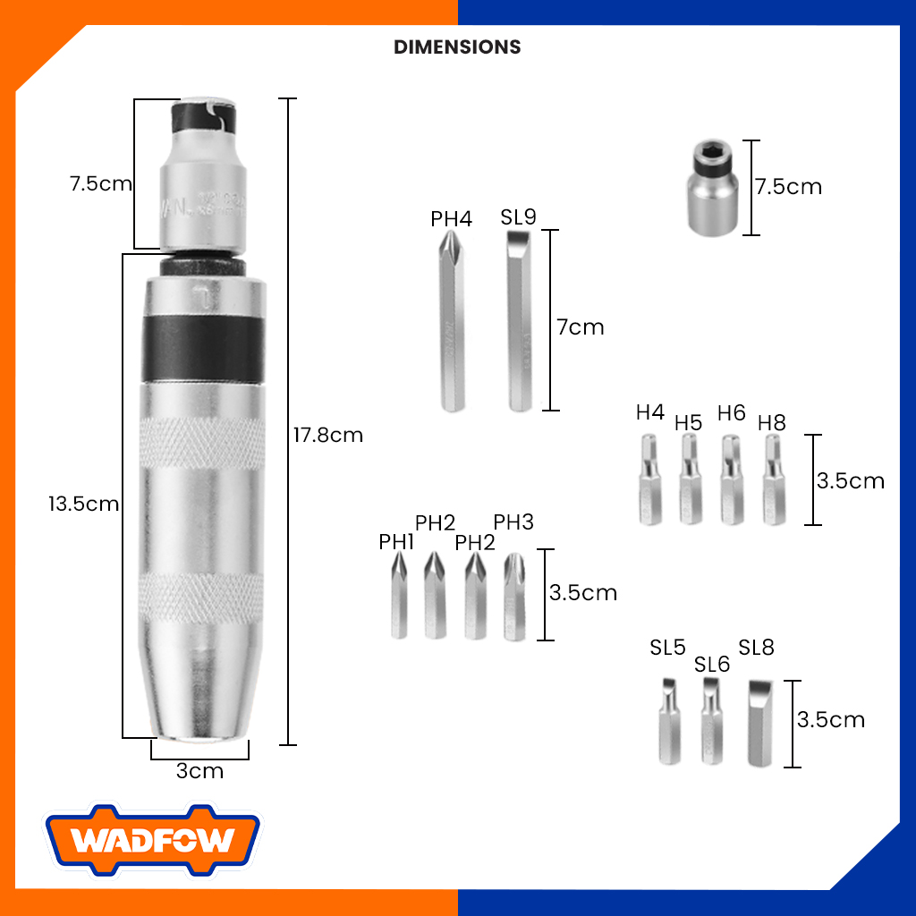 13 PCS IMPACT SCREWDRIVER SET WADFOW (WYM1B13)