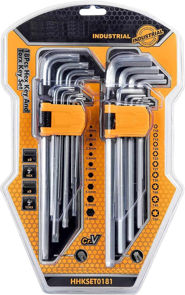 18 PCS HEX KEY &TOXY KEY SET INGCO (HHKSET0181)