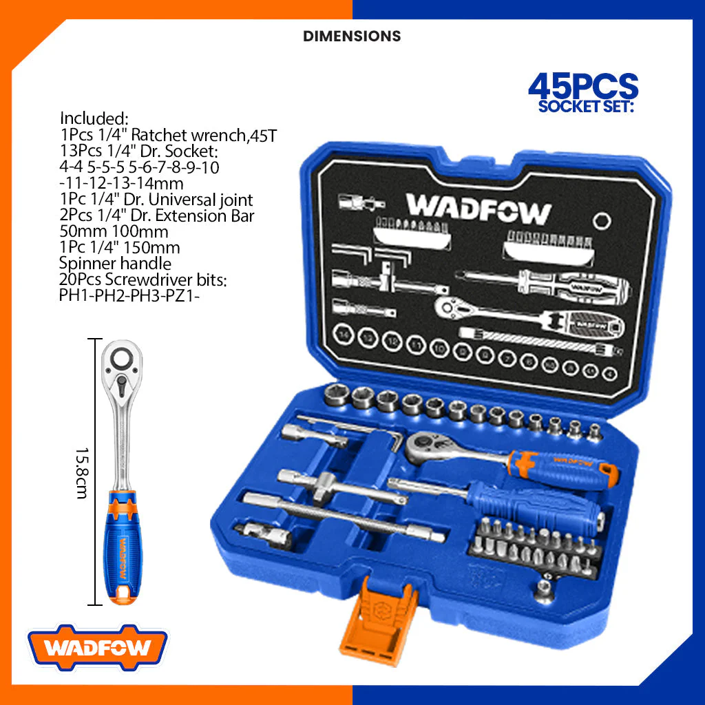 45PCS 1/4 SOCKET SET WADFOW (WST4D45)
