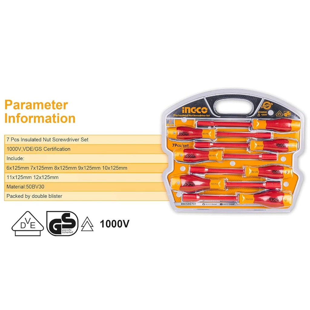 7PCS INSULATED NUT SCREW SET INGCO (HKISD0701)