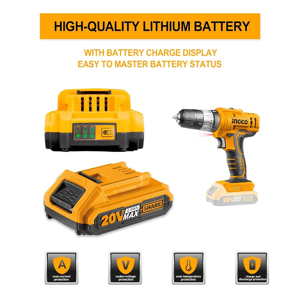 CORDLESS IMPACT DRILL 20V INGCO (CIDLI20012)