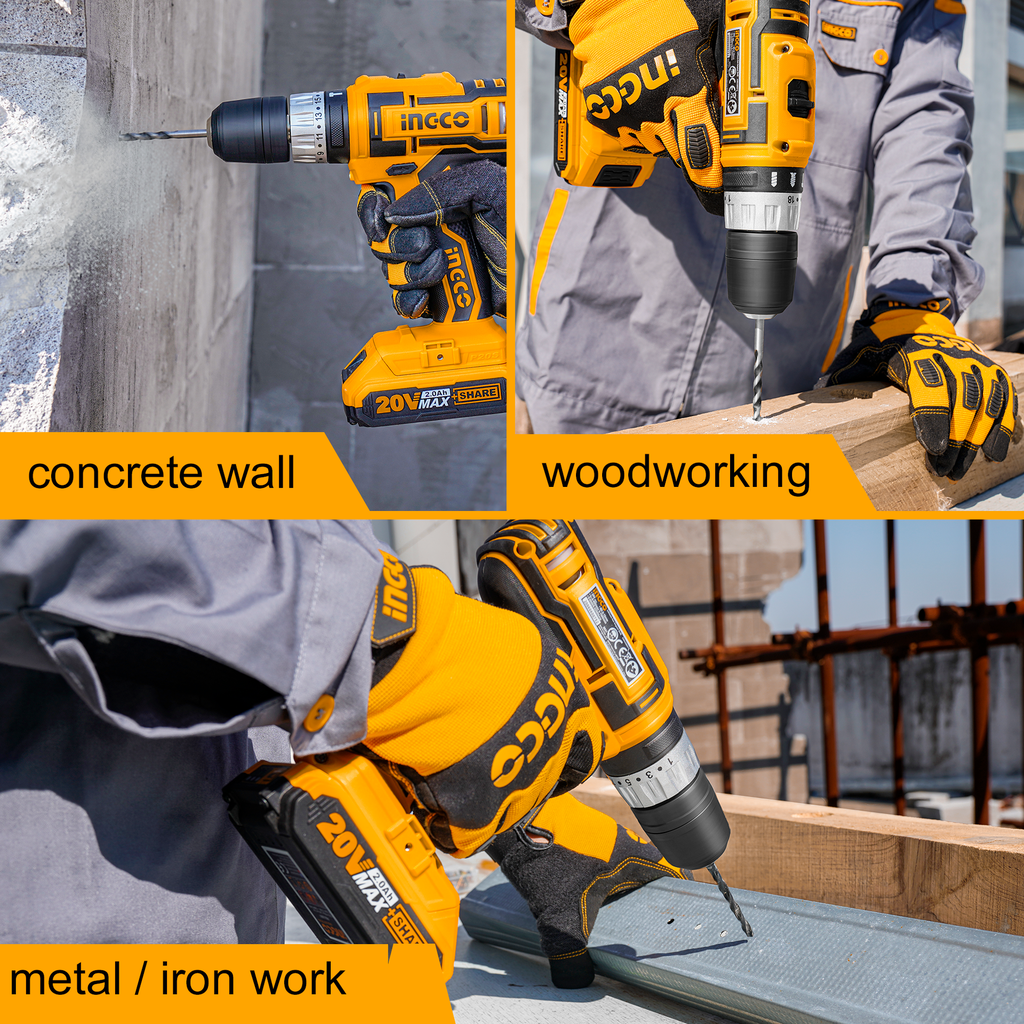 CORDLESS IMPACT DRILL 20V INGCO (CIDLI200215)