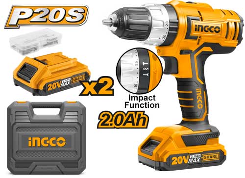 CORDLESS IMPACT DRILL 20V INGCO (CIDLI20031)