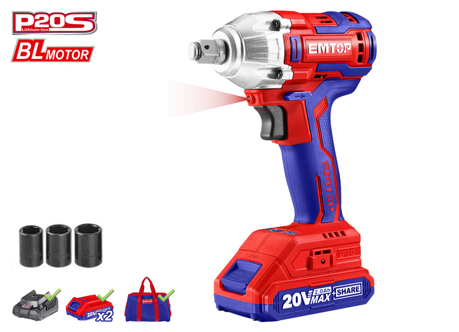 CORDLESS IMPACT WRENCH 300NM EMTOP (ECDLIW20221)