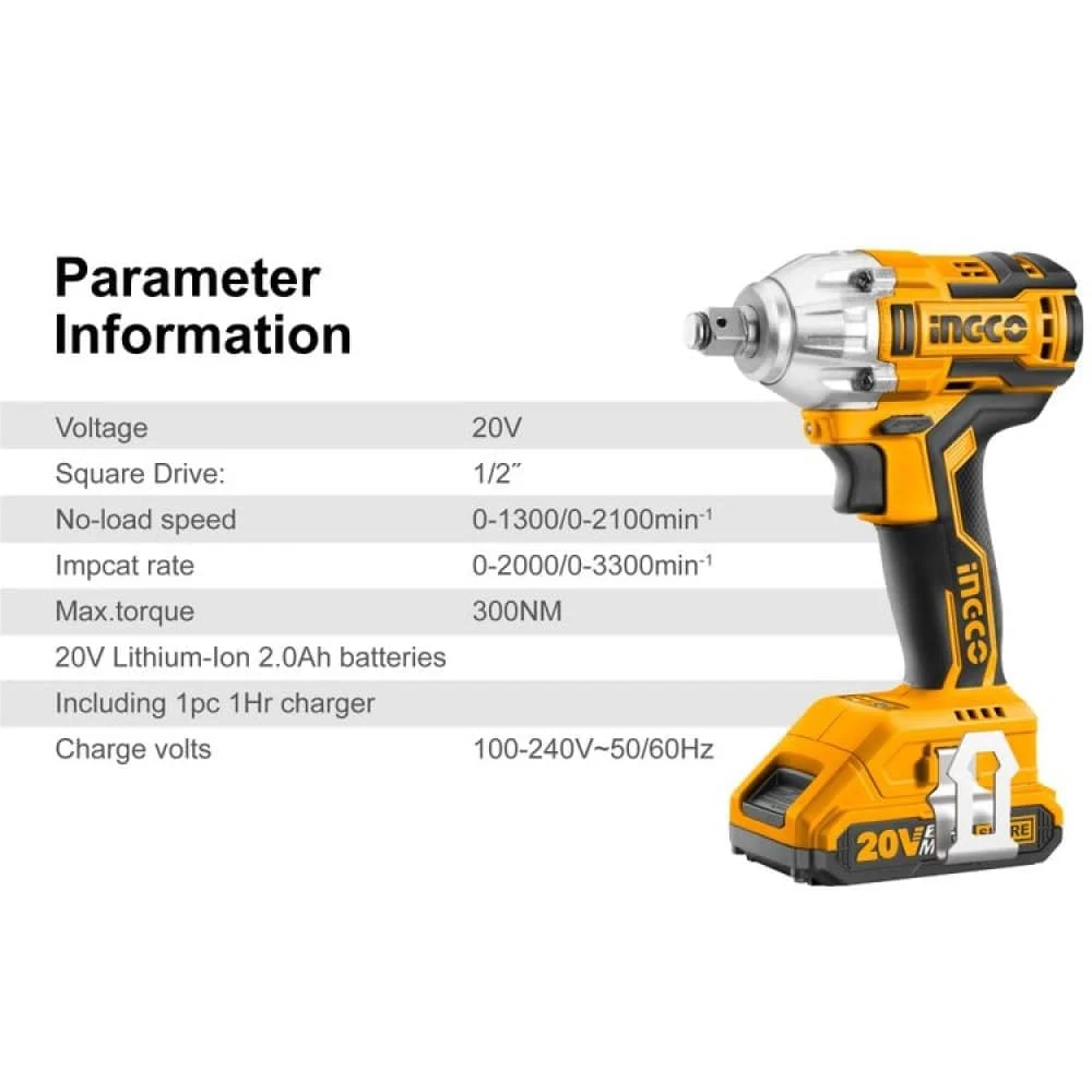 CORDLESS IMPACT WRENCH 300NM INGCO (CIWLI2038)