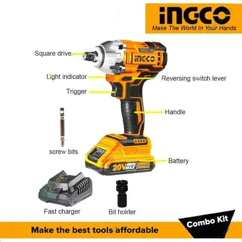 CORDLESS IMPACT WRENCH COMBO SET INGCO (COSLI23011)