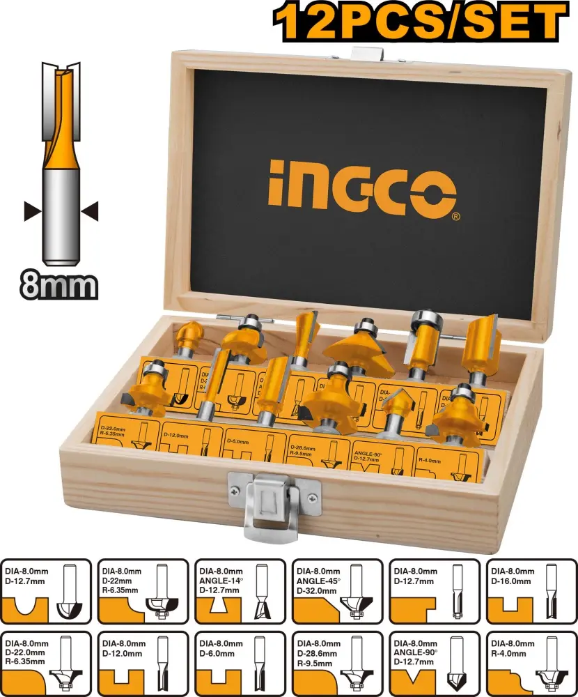 INGCO 8MM ROUTER BITS SET 12 PCS (AKRT1211)2.webp