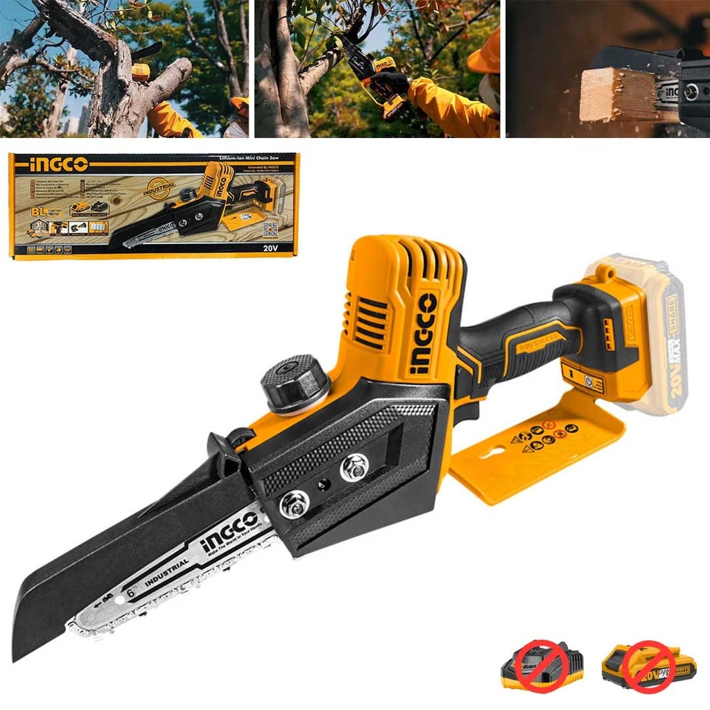 Mini Elettrosega a Batteria 20 V Barra 15 Cm Brushless Solo Corpo Ingco CGSLI2068