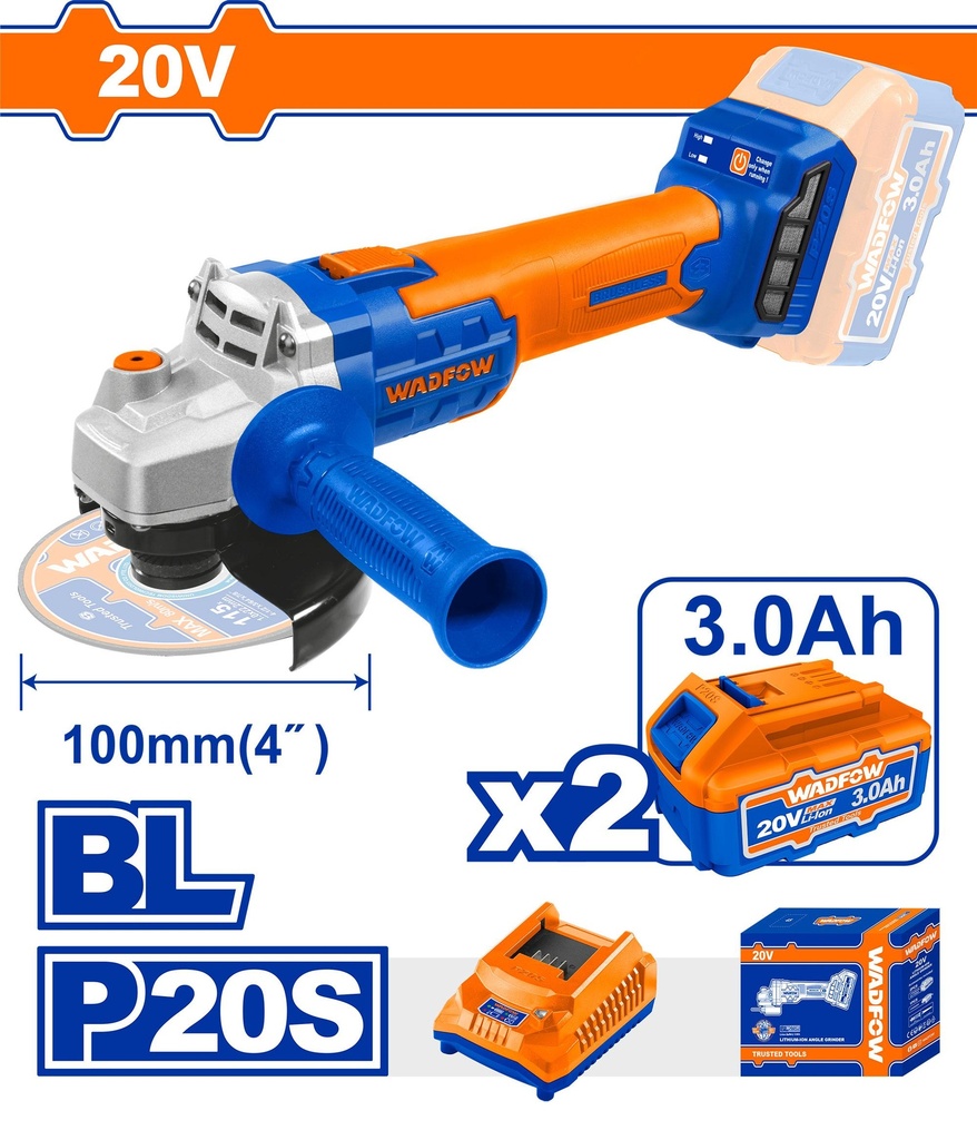 CORDLESS ANGLE GRINDER 4" 20V WADFOW (WLAPM12)