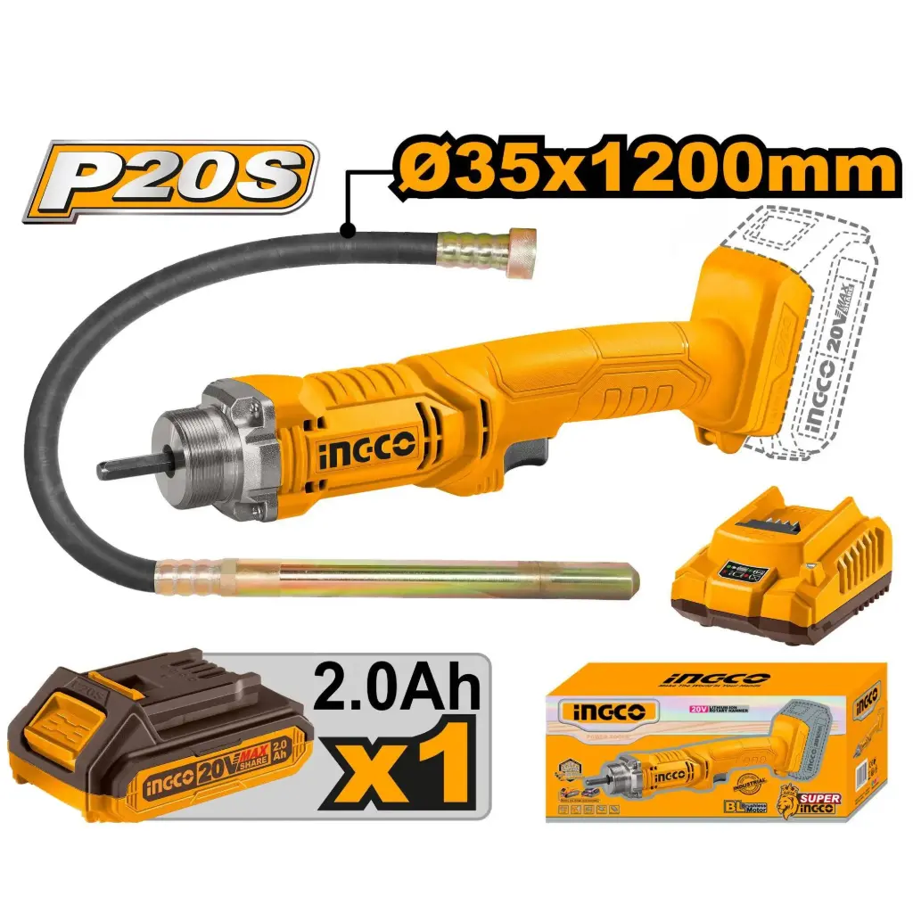 CORDLESS CONCRETE VIBRATOR 20V INGCO (CCVLI2023011)