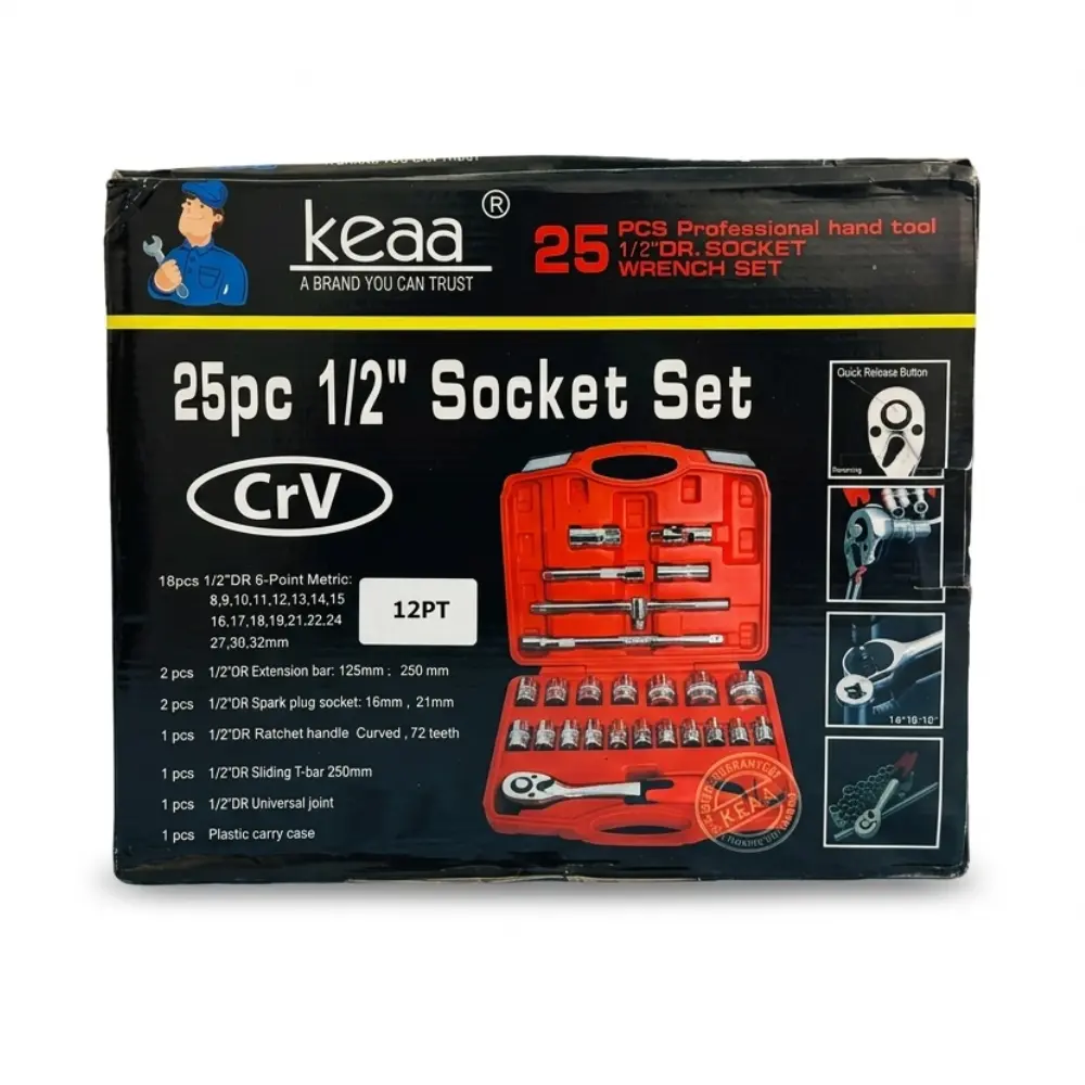 25 PCS 1/2" SOCKET SET 12PT KEAA