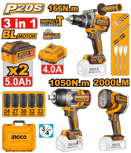 CORDLESS 3PCS COMBO KIT INGCO (COSLI250882)