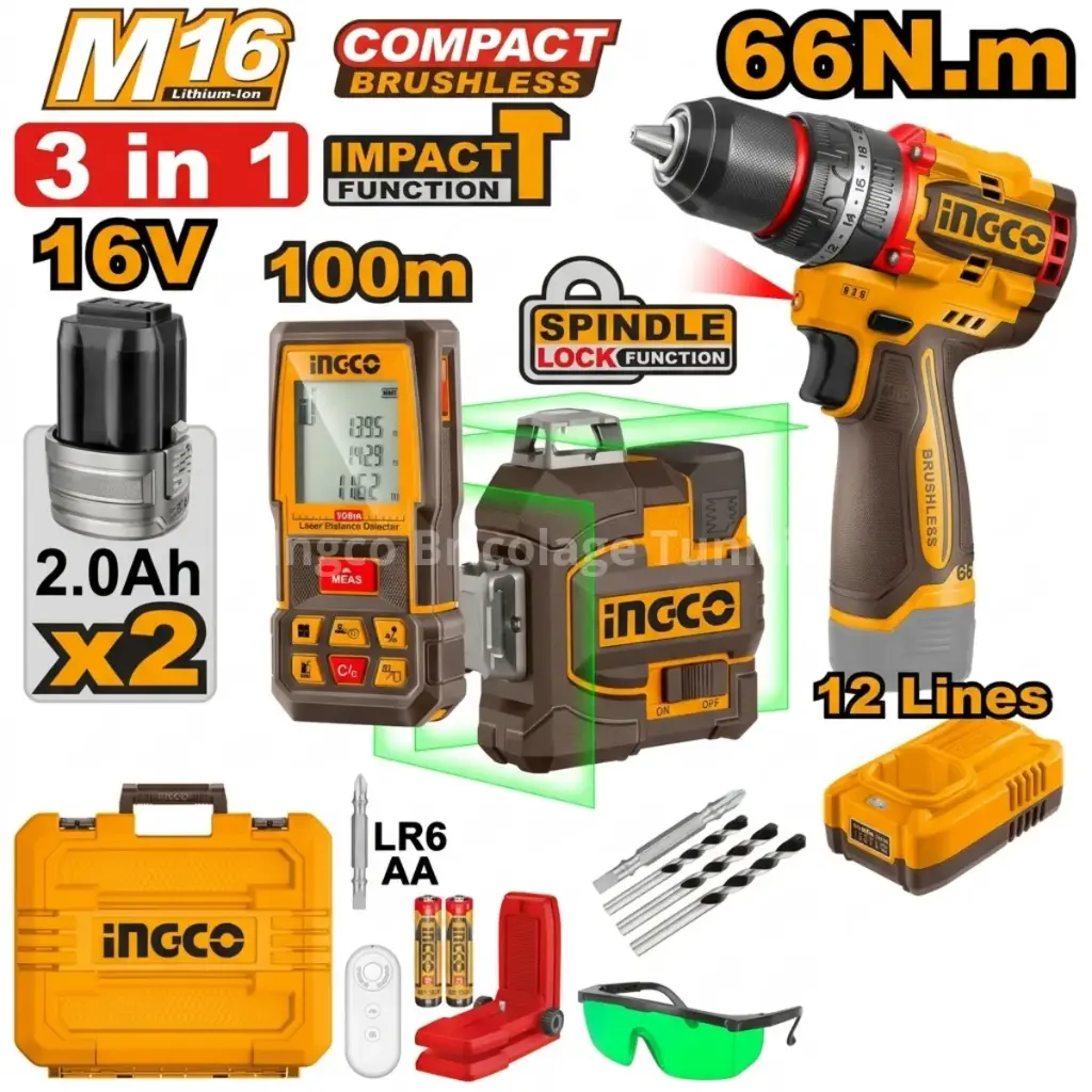 CORDLESS 3PCS COMBO KIT INGCO (COSLI250995)