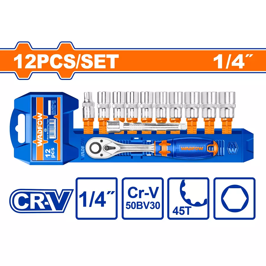 12 PCS 1/4 SOCKET SET WADFOW (WST4212)