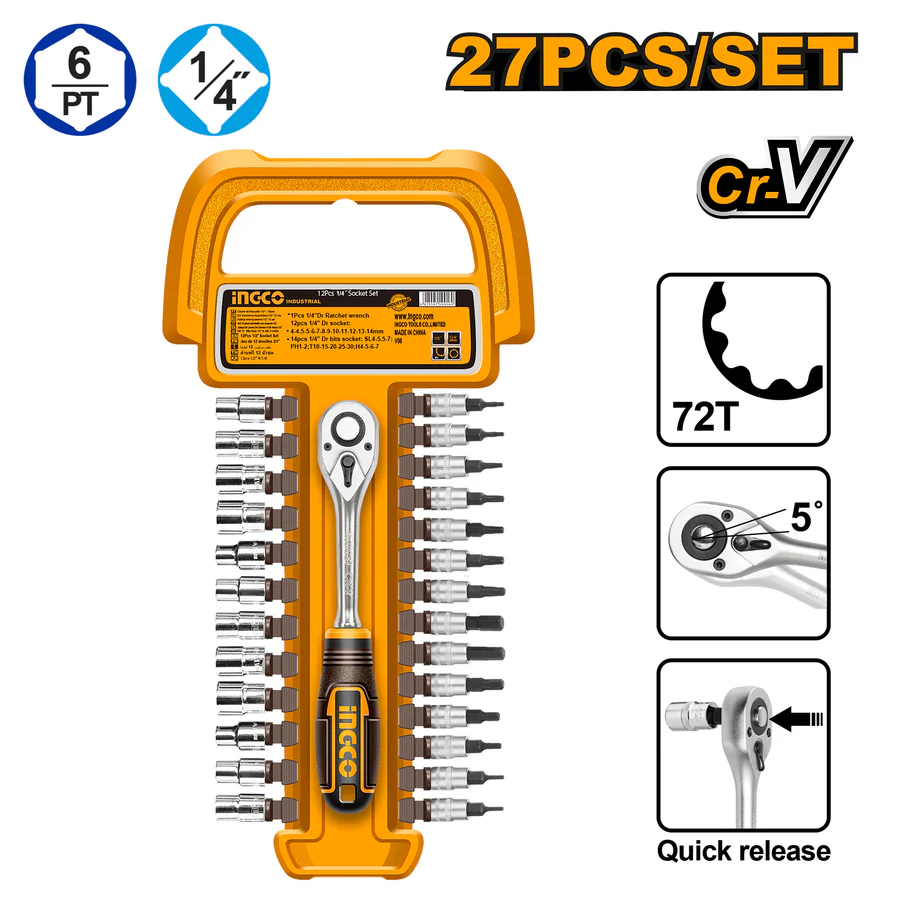 27 PCS 1/4 SOCKET SET INGCO (HKTS14271)