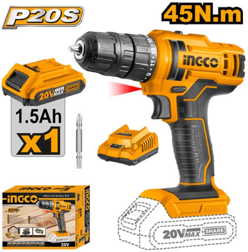 CORDLESS DRILL 20V INGCO (CDLI20051)