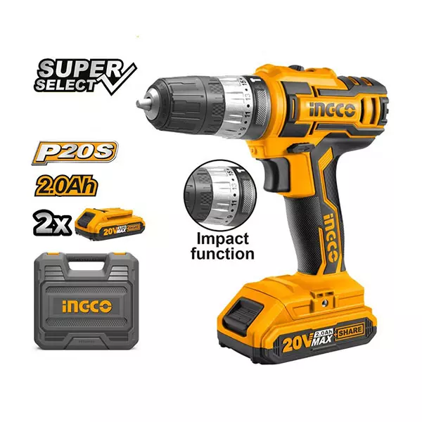 CORDLESS IMPACT DRILL 20V INGCO (CIDLI200215)