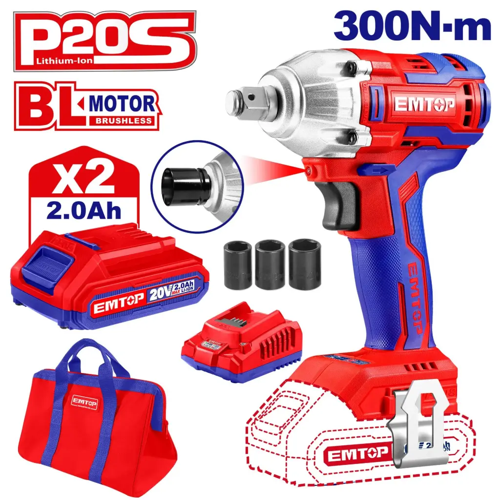 CORDLESS IMPACT WRENCH 300NM EMTOP (ECDLIW20221)