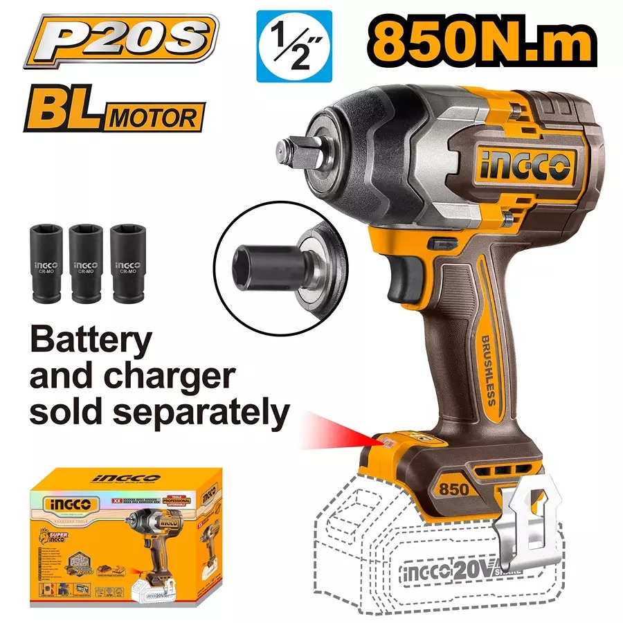 CORDLESS IMPACT WRENCH 850NM INGCO (CIWLI20851)