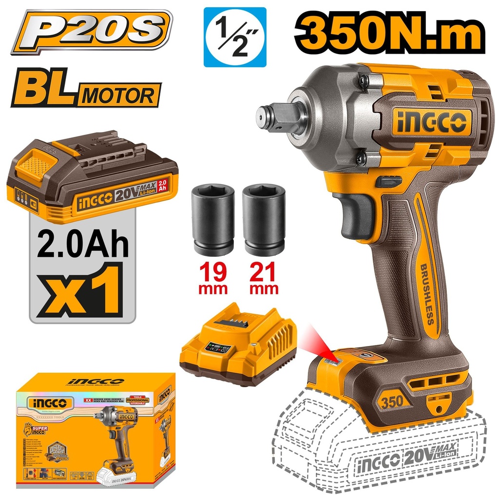 CORDLESS IMPACT WRENCH 350NM INGCO (CIWLI20351)