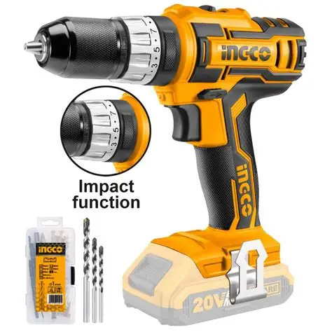 CORDLESS IMPACT DRILL 20V INGCO (CIDLI209681) W/O Batt & Chrgr