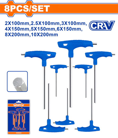 8 PCS T-HANDLE HEX KEY SET WADFOW (WHK1481)