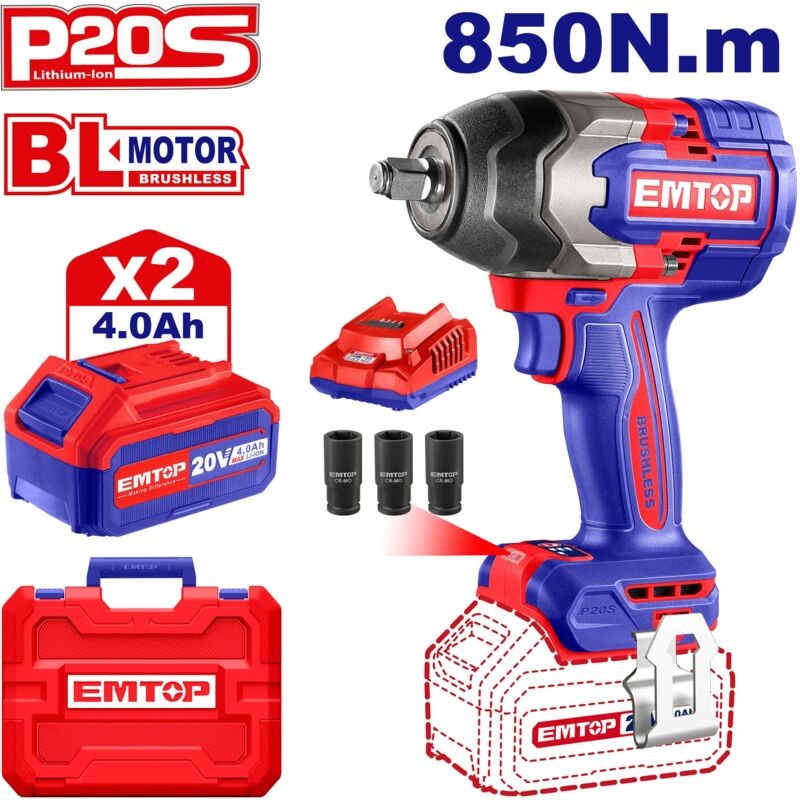 CORDLESS IMPACT WRENCH 850NM EMTOP (ECIWI2085)