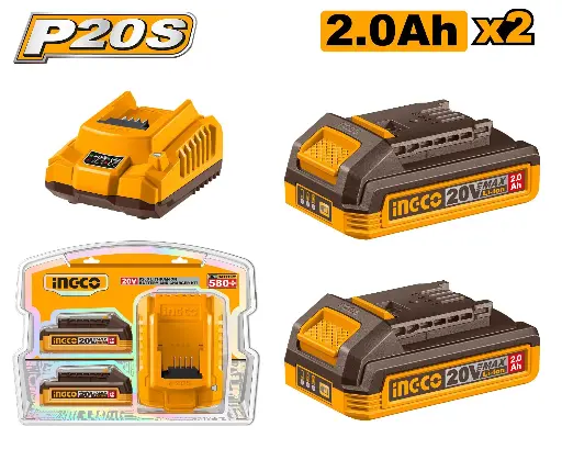 [toolsmart1531] 2 PCS BATTERY & CHARGER SET INGCO (FCBK1222)