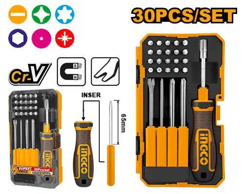 [ToolsMart4774] 30 PCS T HANDLE SCREWDRIVER SET INGCO (AKISD3001)