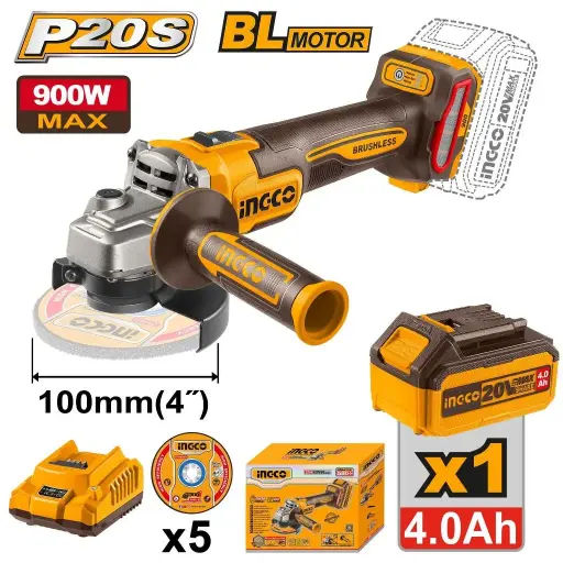 [ToolsMart6045] CORDLESS ANGLE GRINDER 4 AH INGCO (CAGLI261021)