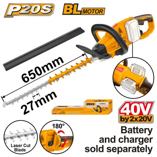 [ToolsMart6464] CORDLESS HEGDE TRIMMER 24" INGCO (CHTLI40028)