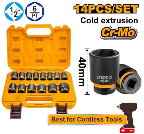 [ToolsMart6085] 14 PCS 1/2" IMPACT SOCKET SET INGCO (HKISSD12141)