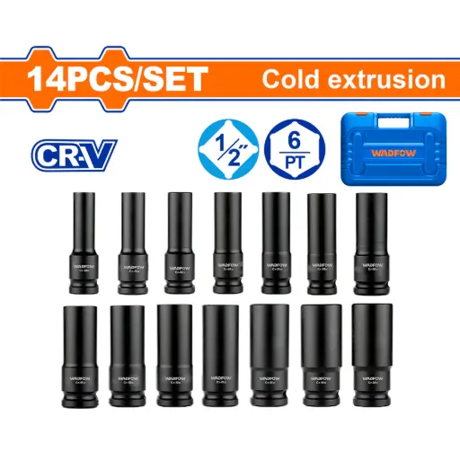 [ToolsMart6121] 14 PCS 1/2" DEEP IMPACT SOCKET SET WADFOW (WMS4D02)