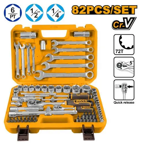[ToolsMart6139] 82 PCS 1/4" & 1/2" SOCKET SET INGCO (HKTS42802)