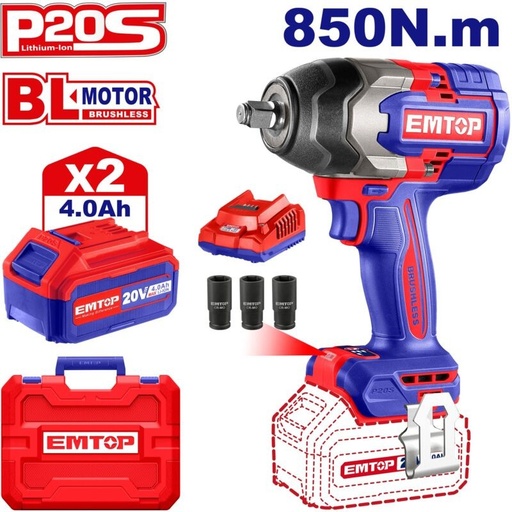 [ToolsMart6269] CORDLESS IMPACT WRENCH 850NM EMTOP (ECIWL2085)