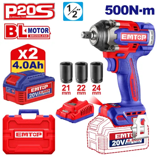 [ToolsMart6467] CORDLESS IMPACT WRENCH 500NM EMTOP (ECIWL2050)