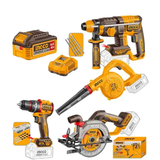 [ToolsMart6482] CORDLESS 4 PCS COMBO KIT INGCO (COSLI250695)