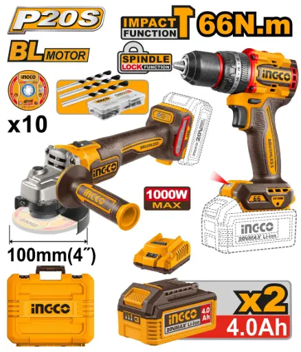 [ToolsMart6483] CORDLESS 2 PCS COMBO KIT INGCO (CKLI2027310)