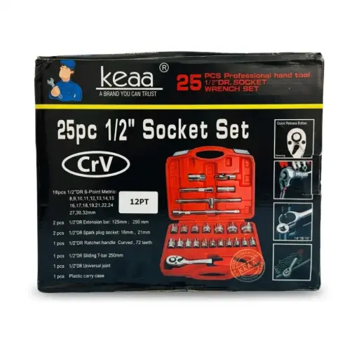 [ToolsMart6597] 25 PCS 1/2" SOCKET SET 12PT KEAA