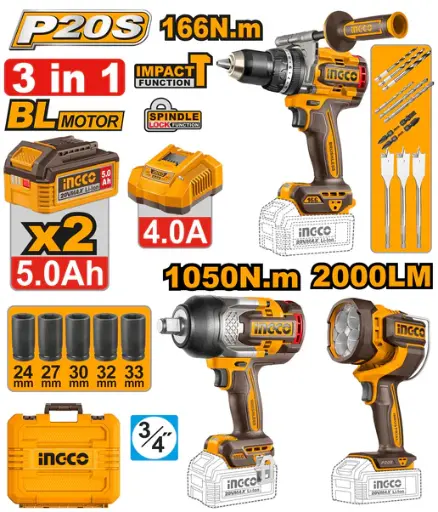 [ToolsMart7126] CORDLESS 3PCS COMBO KIT INGCO (COSLI250882)